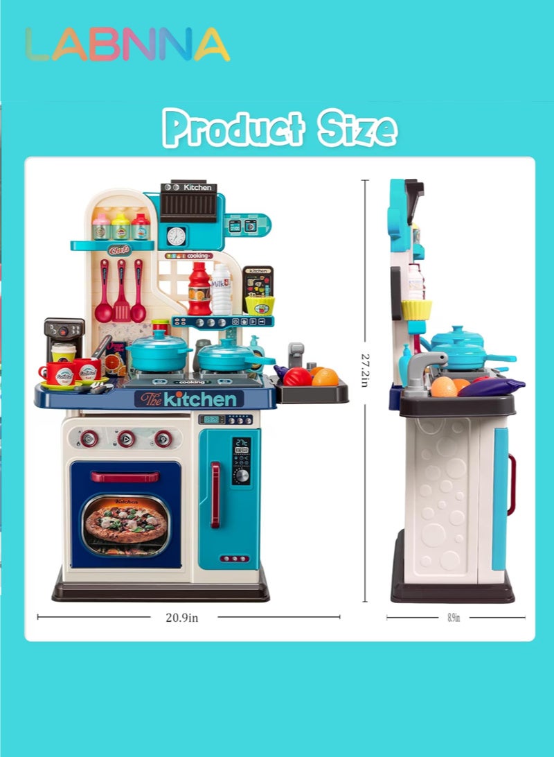 LABNNA مجموعة ألعاب مطبخ للأطفال مكونة من 53 قطعة، موقد طبخ، حوض غسيل، فرن، ألعاب مطبخ مع أضواء وأصوات واقعية، ألعاب تمثيلية، ألعاب مطبخ للأطفال الصغار من عمر 1 إلى 3 سنوات (أزرق) - Image 4